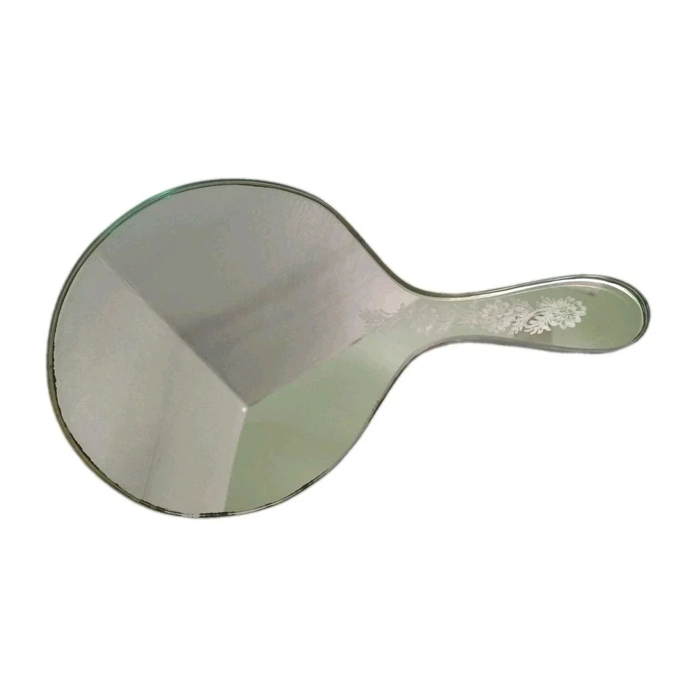 Cottagecore Art Deco Frameless Hand Mirror One Piece Huge Green Glass 1940s VTG